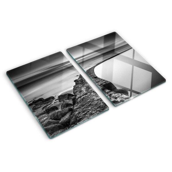 Glazen snijplanken Een kustlandschap in grijstinten