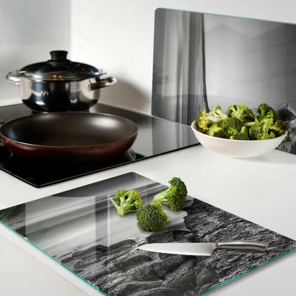 Glazen snijplanken Een kustlandschap in grijstinten