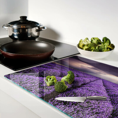 Snijplanken van glas Lavendelveld met zonsondergang