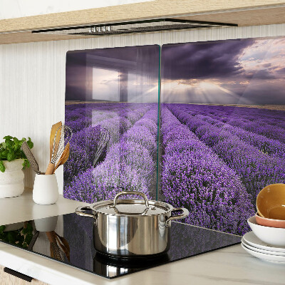 Snijplanken van glas Lavendelveld met zonsondergang