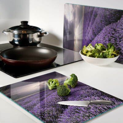 Snijplanken van glas Lavendelveld met zonsondergang