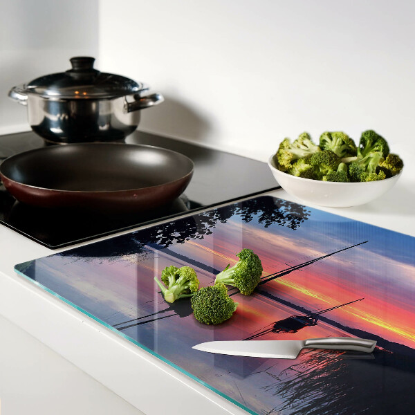 Glazen snijplanken Zonsondergang boven het meer