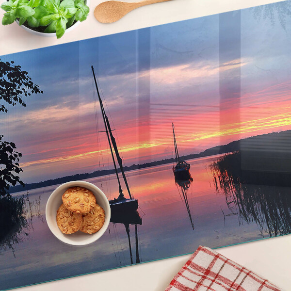 Glazen snijplanken Zonsondergang boven het meer