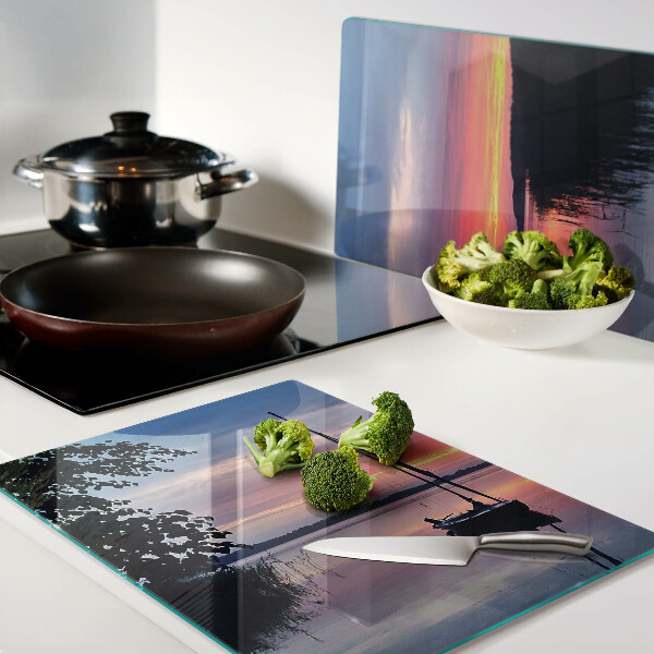 Glazen snijplanken Zonsondergang boven het meer