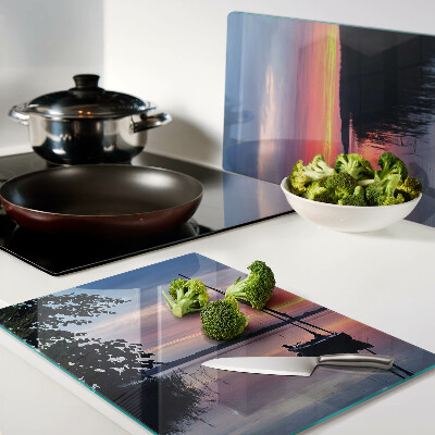 Glazen snijplanken Zonsondergang boven het meer