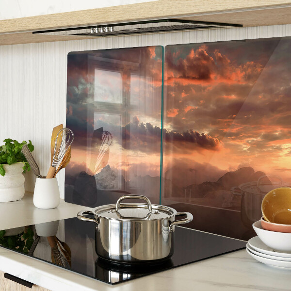 Snijplanken glas Zonsondergang boven de bergen