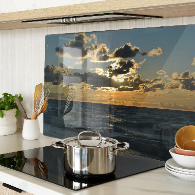 Snijplanken van glas Zonsondergang boven de zee