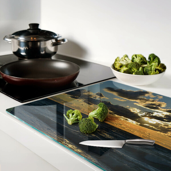 Snijplanken van glas Zonsondergang boven de zee