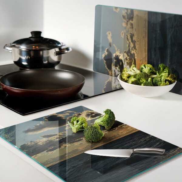 Snijplanken van glas Zonsondergang boven de zee