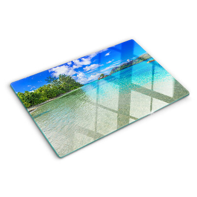 Snijplanken van glas Tropisch strand met azuurblauw water