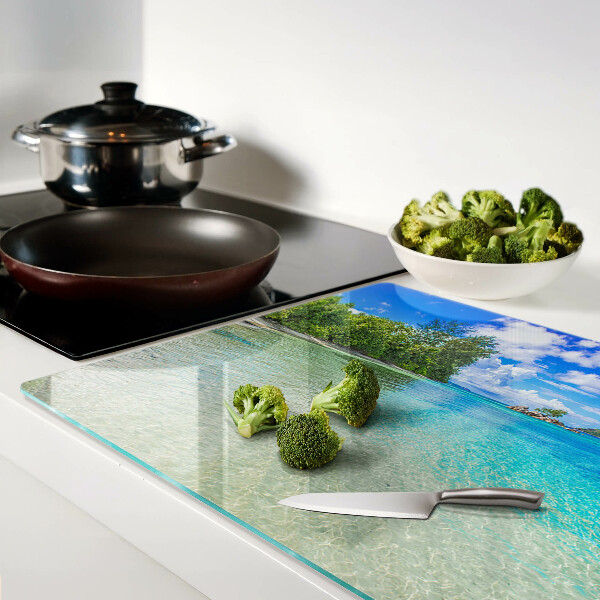 Snijplanken van glas Tropisch strand met azuurblauw water