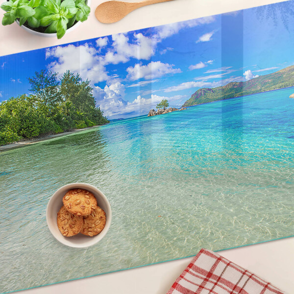 Snijplanken van glas Tropisch strand met azuurblauw water