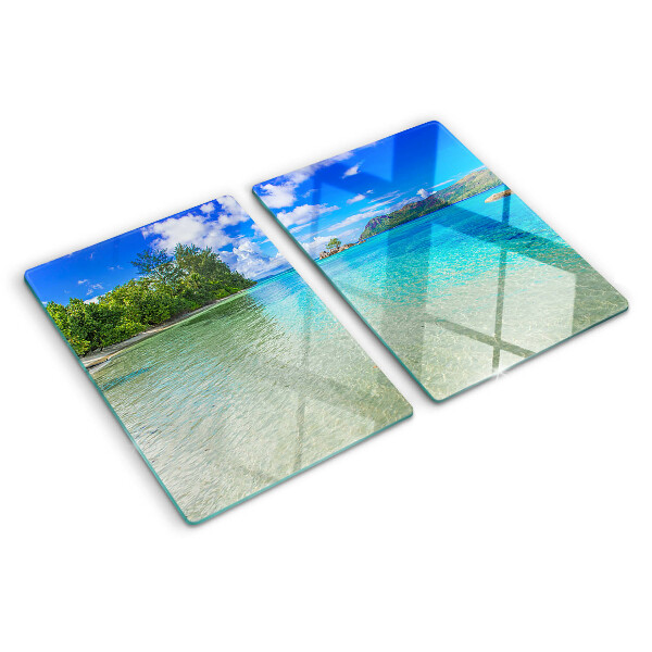 Snijplanken van glas Tropisch strand met azuurblauw water