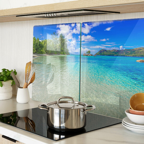 Snijplanken van glas Tropisch strand met azuurblauw water