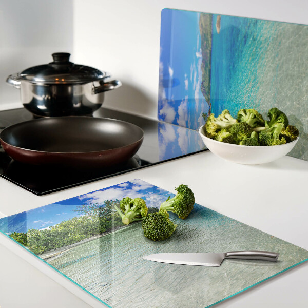 Snijplanken van glas Tropisch strand met azuurblauw water