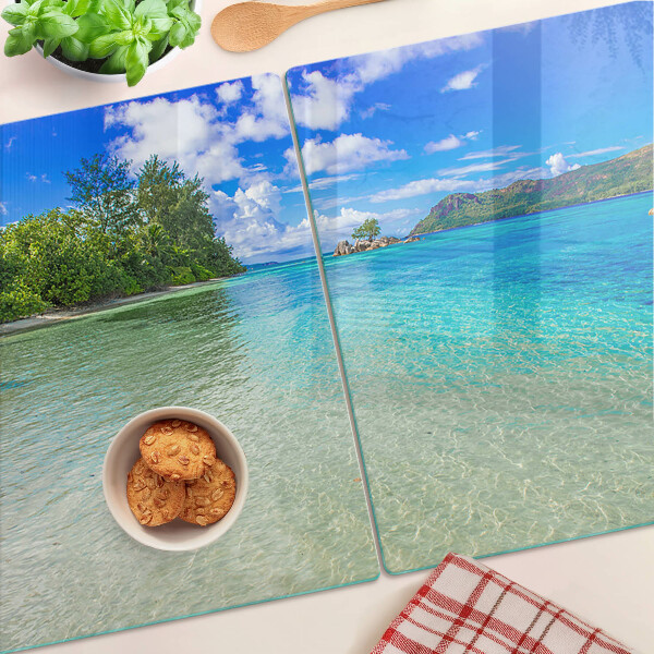 Snijplanken van glas Tropisch strand met azuurblauw water