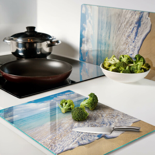 Glazen snijplanken Strand met golven en wolken