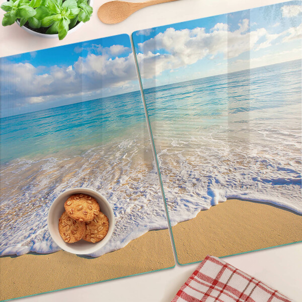 Glazen snijplanken Strand met golven en wolken