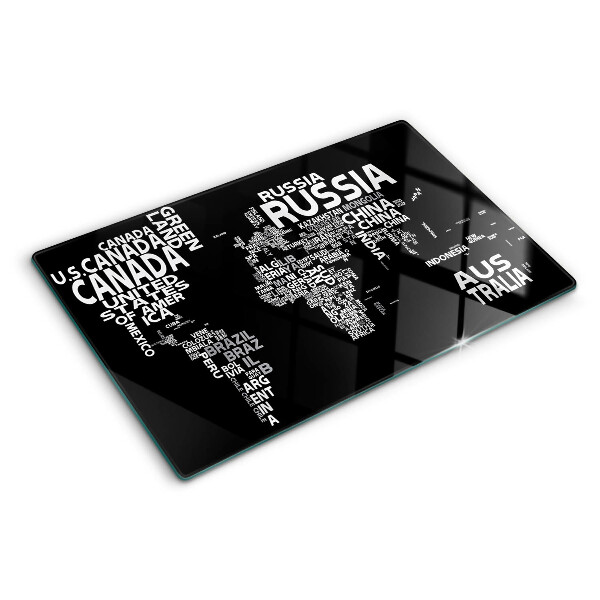 Snijplanken glas Wereldkaart met landnamen