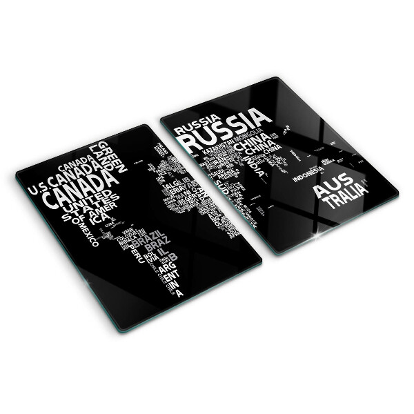 Snijplanken glas Wereldkaart met landnamen