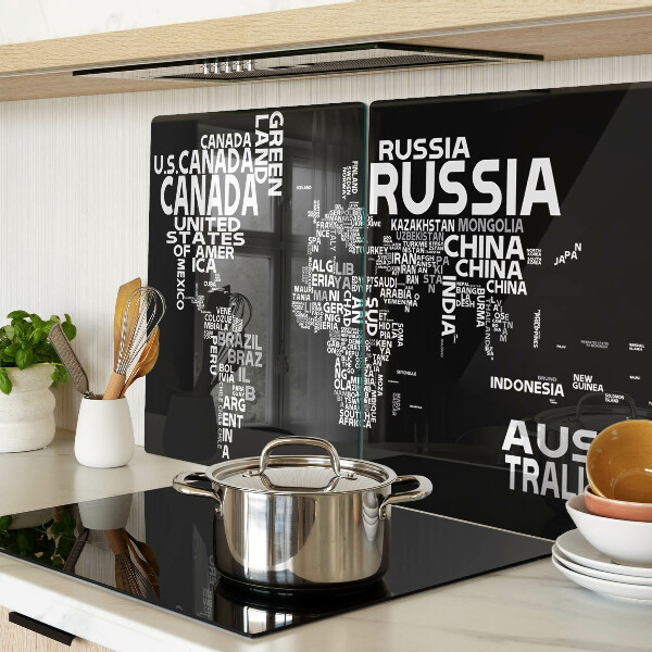 Snijplanken glas Wereldkaart met landnamen