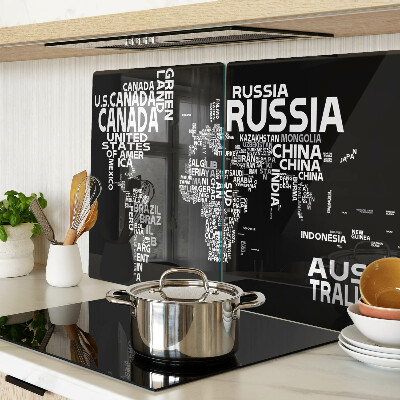 Snijplanken glas Wereldkaart met landnamen