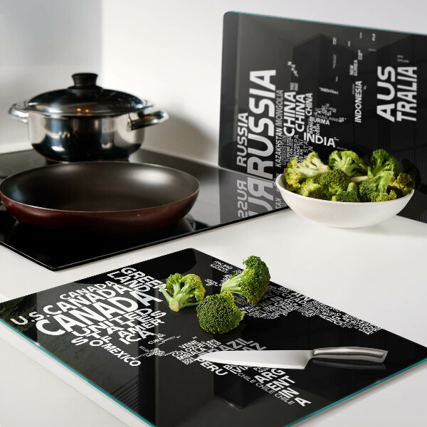 Snijplanken glas Wereldkaart met landnamen