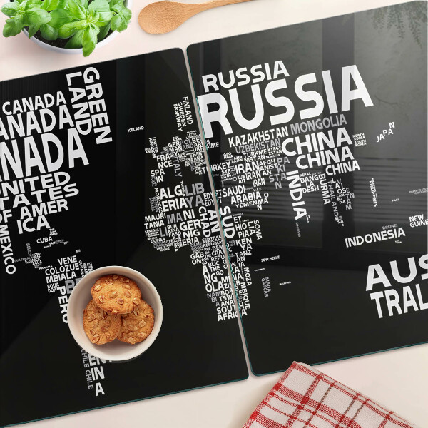 Snijplanken glas Wereldkaart met landnamen