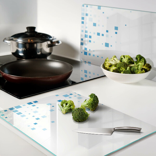 Snijplanken van glas Blauwe vierkanten op een witte achtergrond