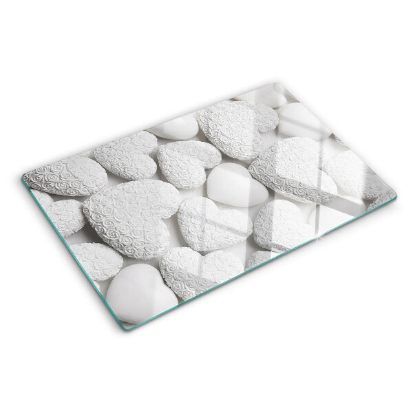 Glazen snijplanken Witte hartjes met een patroon