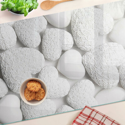 Glazen snijplanken Witte hartjes met een patroon