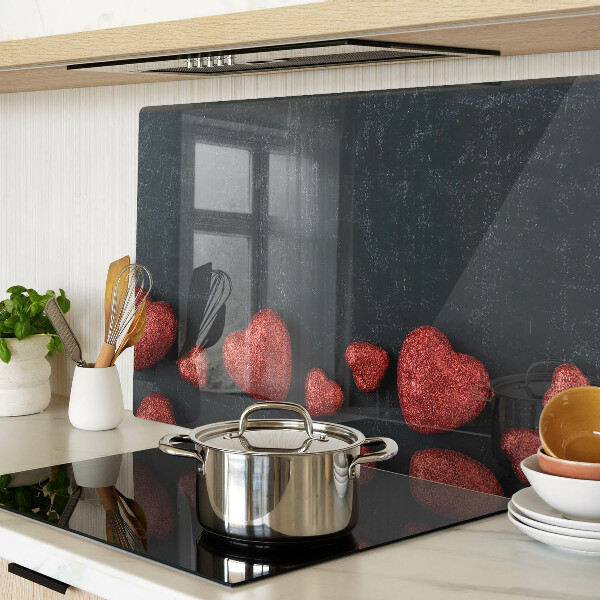 Glazen snijplanken Rode harten op een donkere achtergrond