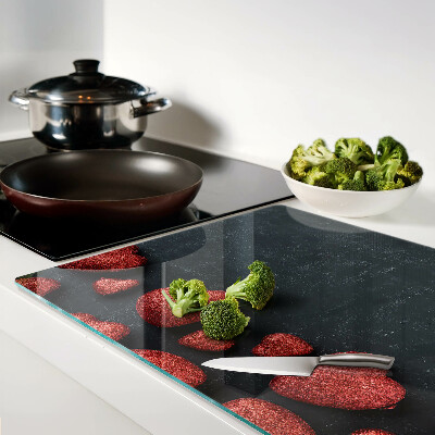 Glazen snijplanken Rode harten op een donkere achtergrond