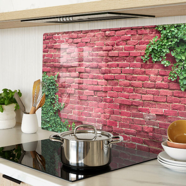 Glazen snijplanken Bakstenen muur met begroeiing