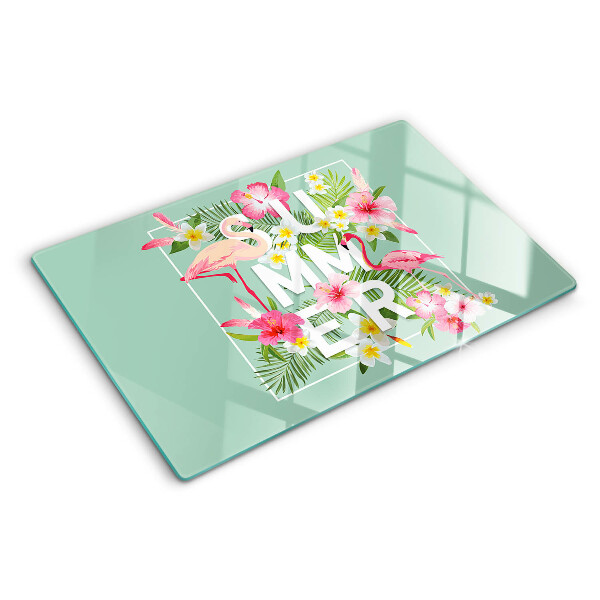 Snijplanken glas Zomerbloemen en flamingo's