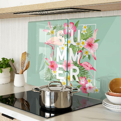 Snijplanken glas Zomerbloemen en flamingo's