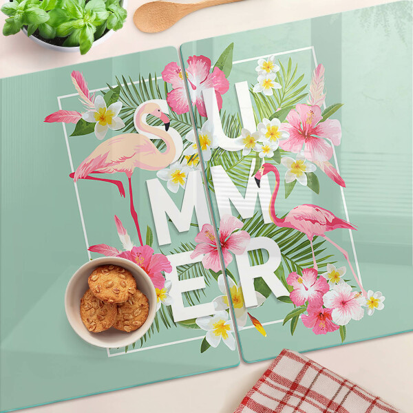 Snijplanken glas Zomerbloemen en flamingo's