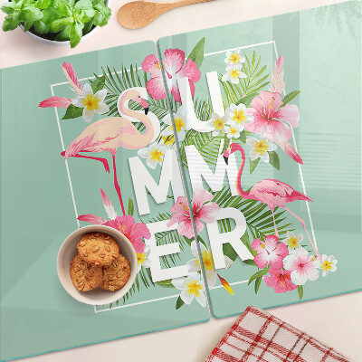 Snijplanken glas Zomerbloemen en flamingo's