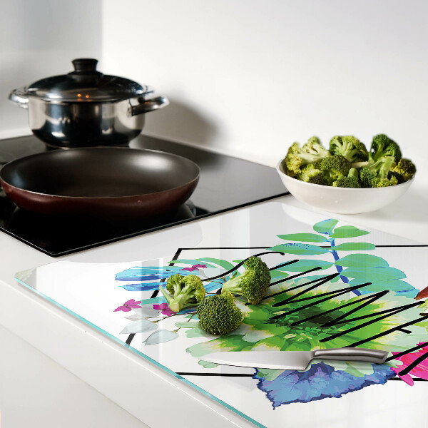 Glazen snijplanken Zomerbloemen met het woord 