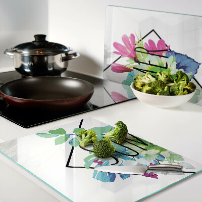 Glazen snijplanken Zomerbloemen met het woord 