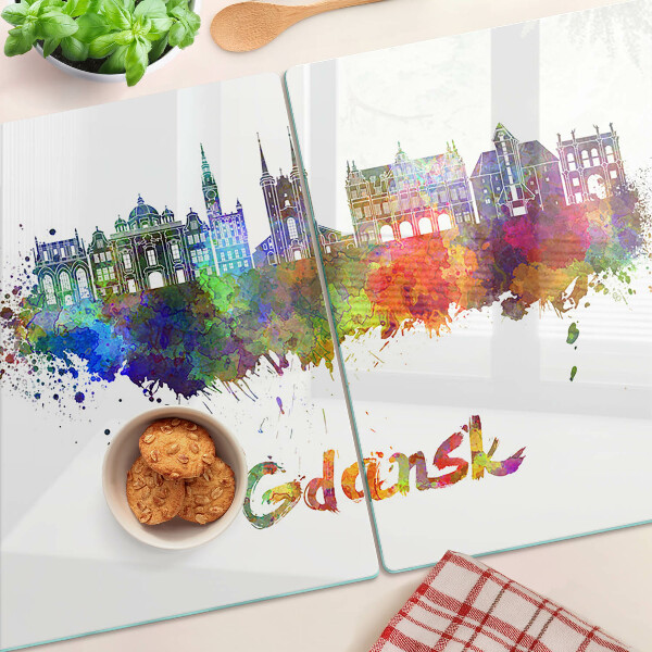 Snijplanken glas Gdańsk in aquarelkleuren