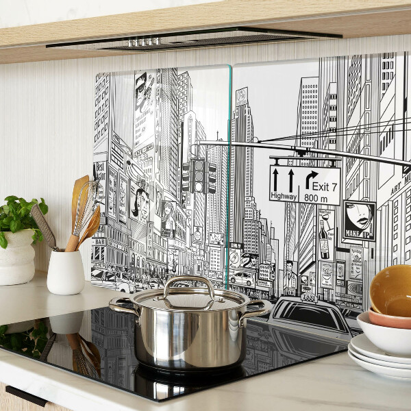 Snijplanken glas New York in stripboekstijl