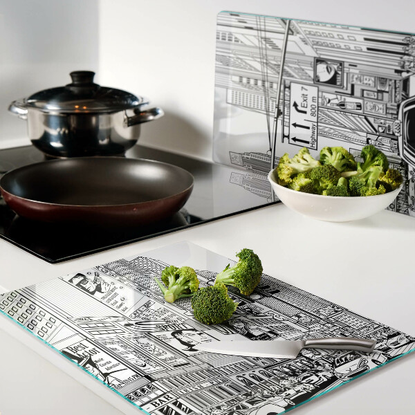 Snijplanken glas New York in stripboekstijl