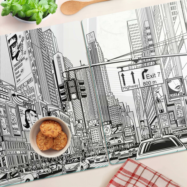 Snijplanken glas New York in stripboekstijl