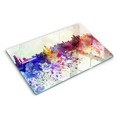 Snijplanken van glas Panorama van de stad met kleurrijke accenten