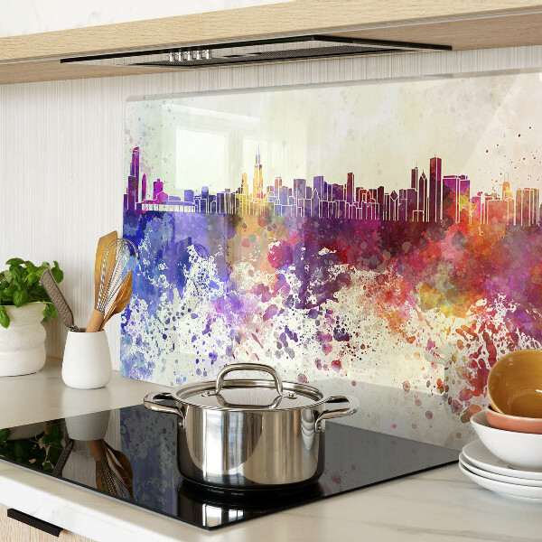 Snijplanken van glas Panorama van de stad met kleurrijke accenten