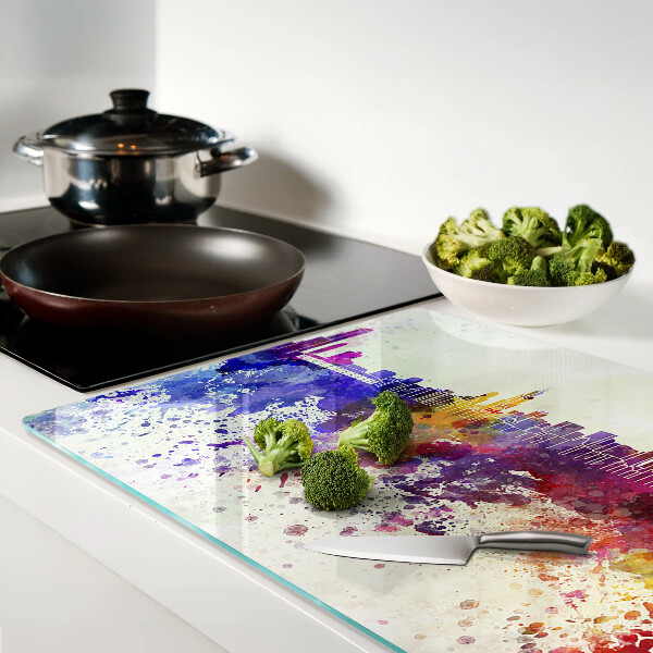 Snijplanken van glas Panorama van de stad met kleurrijke accenten