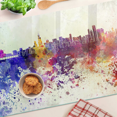 Snijplanken van glas Panorama van de stad met kleurrijke accenten