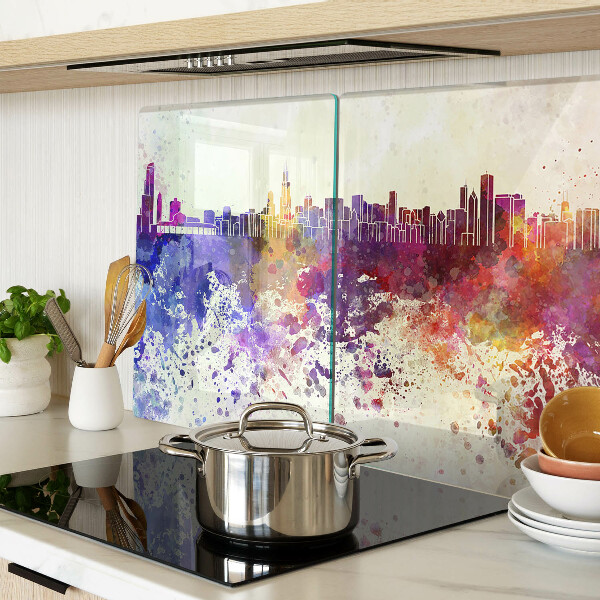 Snijplanken van glas Panorama van de stad met kleurrijke accenten