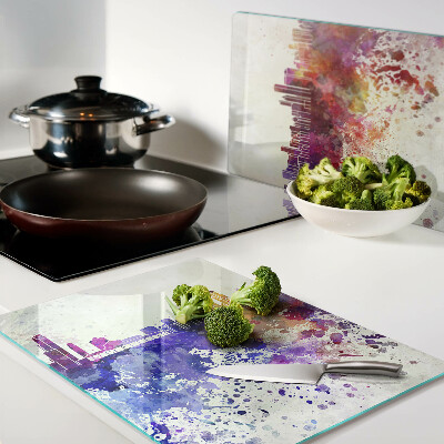 Snijplanken van glas Panorama van de stad met kleurrijke accenten